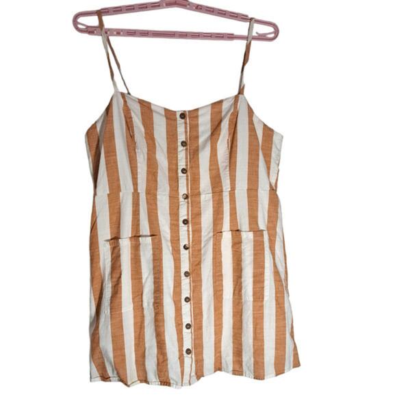 Forever 21 Dresses & Skirts - Forever 21 Womens Spaghetti Strap Casual‎ Mini Striped Dress Brown White Sz 3X